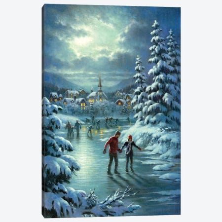 Moonlight Skaters Canvas Print #CGT44} by Corbert Gauthier Canvas Print