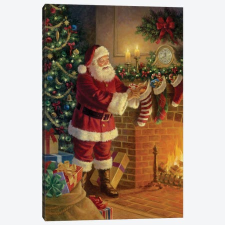 Santa By Fireplace Canvas Print #CGT57} by Corbert Gauthier Canvas Artwork