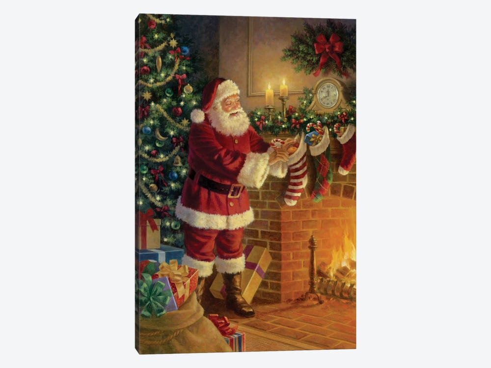 Santa By Fireplace by Corbert Gauthier 1-piece Canvas Print