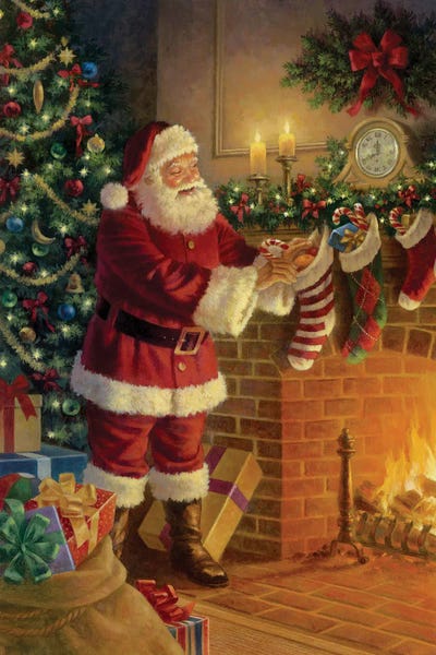 Christmas: Santa By Fireplace by Corbert Gauthier