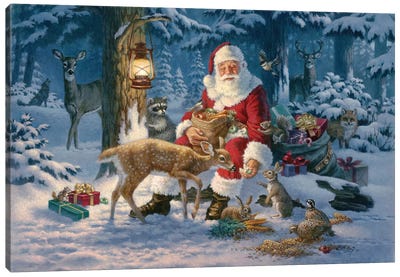 Santa In Forest Canvas Art Print - Large Christmas Art
