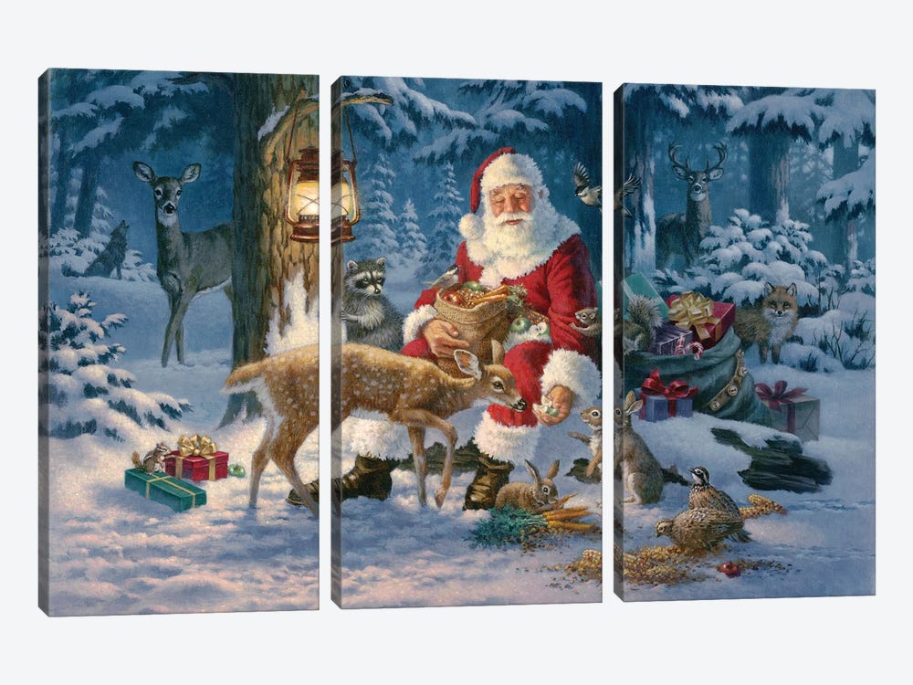 Santa In Forest by Corbert Gauthier 3-piece Art Print