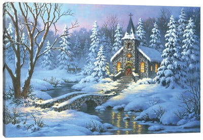 Twilight Christmas Eve Canvas Art Print - Snowscape Art