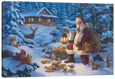 Woodland Santa Canvas Art Print - Christmas Scenes