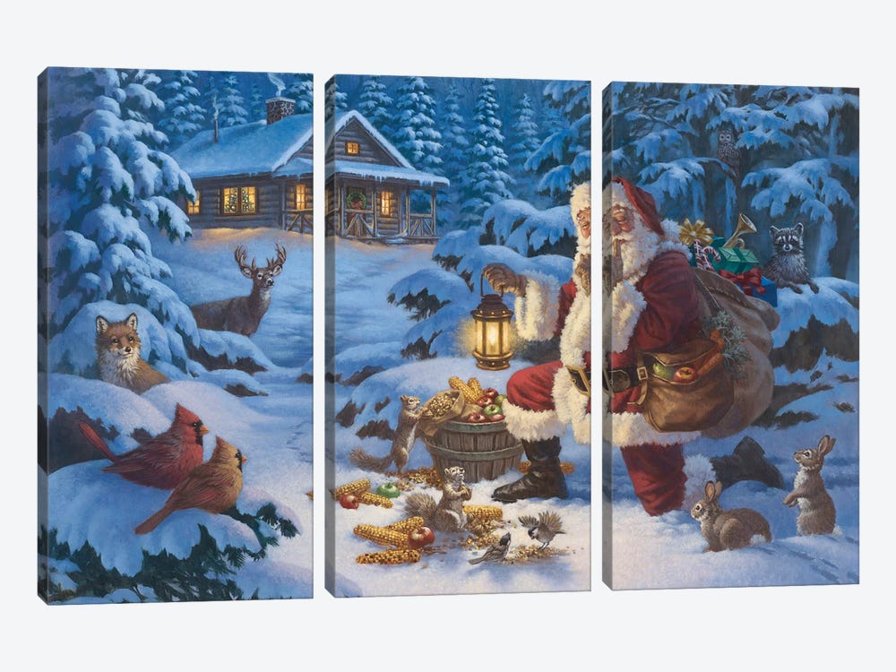 Woodland Santa by Corbert Gauthier 3-piece Canvas Art Print