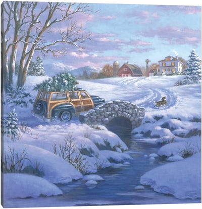 Woody Wagon Farm Scene Canvas Art Print - Christmas Scenes