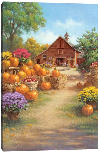 Barn Pumpkins Canvas Art Print - Autumn & Thanksgiving