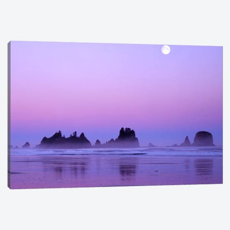 Magnificent Sunset With Full Moon, Point Of Arches, Shi Shi Beach, Olympic National Park, Washington, USA Canvas Print #CGU5} by Charles Gurche Canvas Print