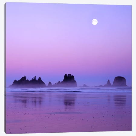 Full Moon At Sunset, Point Of Arches, Shi Shi Beach, Olympic National Park, Washington, USA Canvas Print #CGU6} by Charles Gurche Canvas Art Print