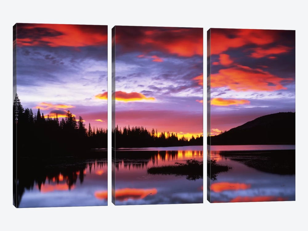 Cloudy Sunset I, Reflection Lake, Mount Rainier National Park, Washington, USA by Charles Gurche 3-piece Canvas Artwork