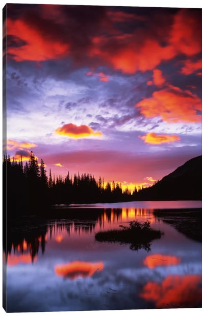 Cloudy Sunset II, Reflection Lake, Mount Rainier National Park, Washington, USA Canvas Art Print - Wilderness Art