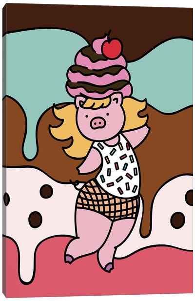 Ice Cream Pig Canvas Art Print - CHAN-CHAN