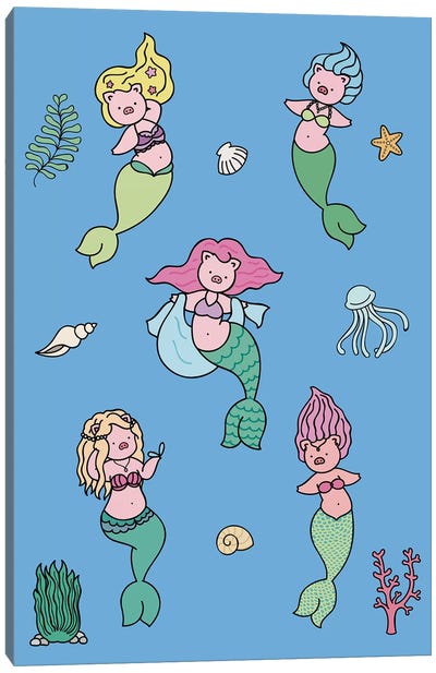 Mermaids Canvas Art Print - Pig Art