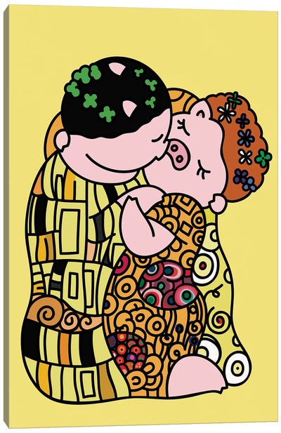 The Pig Kiss Canvas Art Print - Re-Imagined Masters