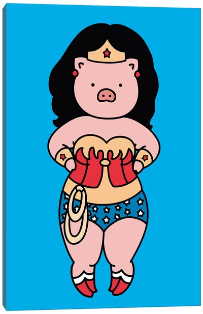Wonder Piggy Canvas Art Print - Wonder Woman