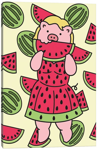 Watermelon Piggy Canvas Art Print - CHAN-CHAN