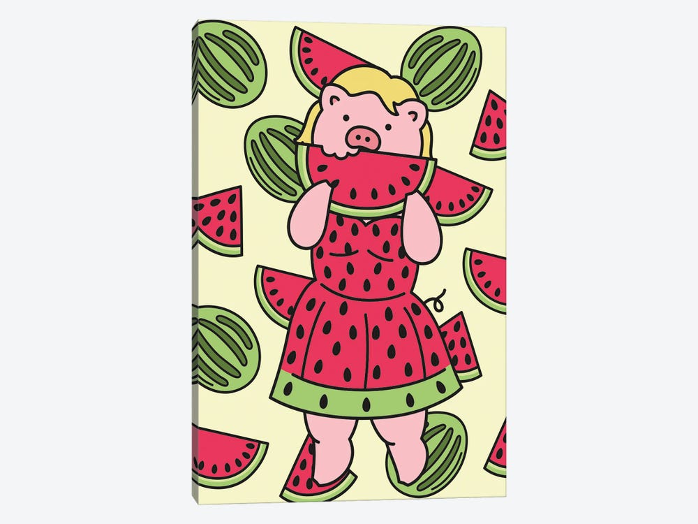 Watermelon Piggy by CHAN-CHAN 1-piece Canvas Wall Art