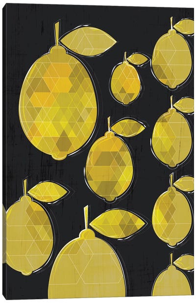 Lemons Canvas Art Print - Black, White & Yellow Art