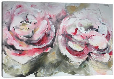 Pair of Pink Roses Landscape Canvas Art Print