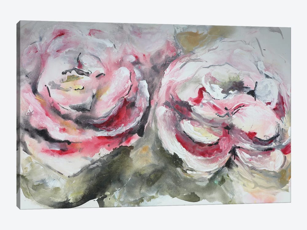 Pair of Pink Roses Landscape by Marcy Chapman 1-piece Canvas Art