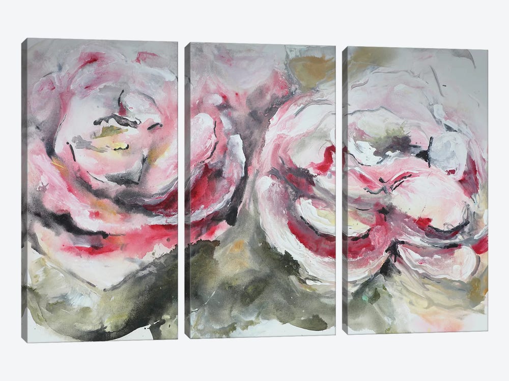 Pair of Pink Roses Landscape by Marcy Chapman 3-piece Canvas Artwork