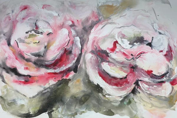 Marcy Chapman: Pair of Pink Roses Landscape by Marcy Chapman
