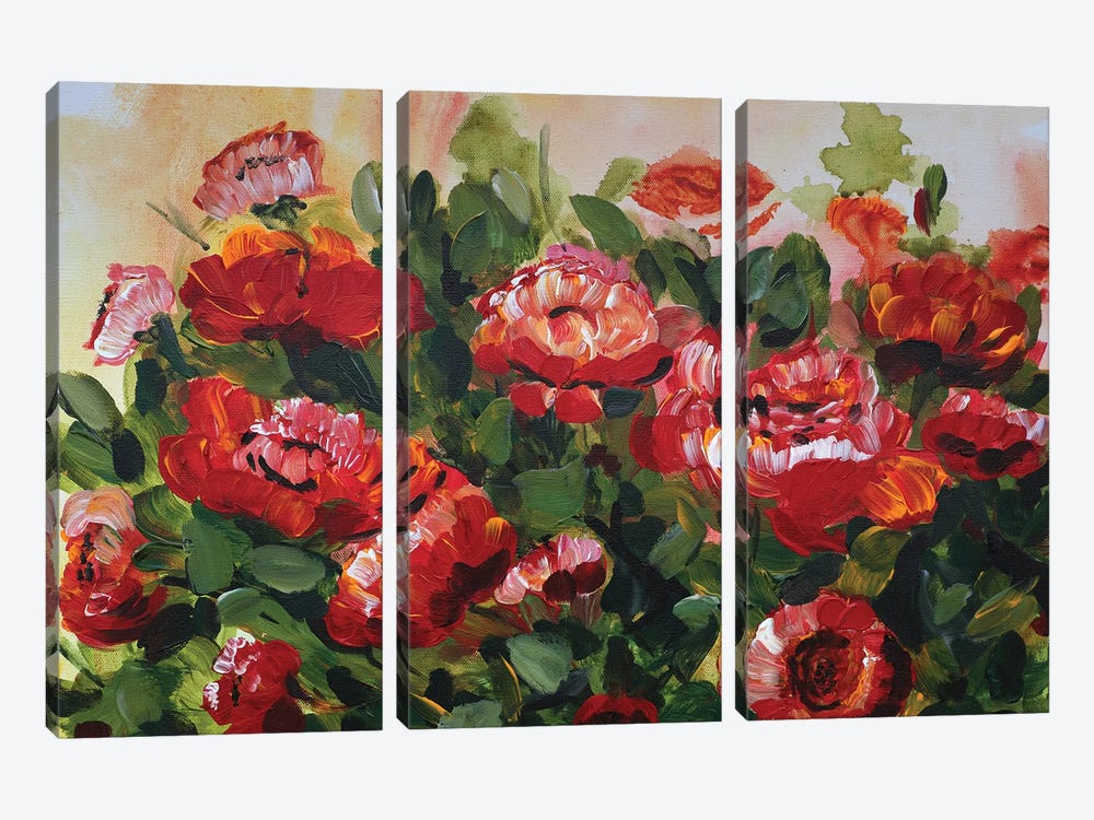 Red Poppies Garden by Marcy Chapman 3-piece Canvas Wall Art