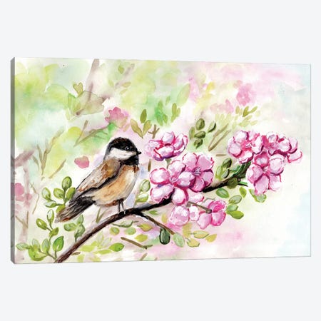 Spring Chickadee And Apple Blossoms Canvas Print #CHP45} by Marcy Chapman Canvas Art Print