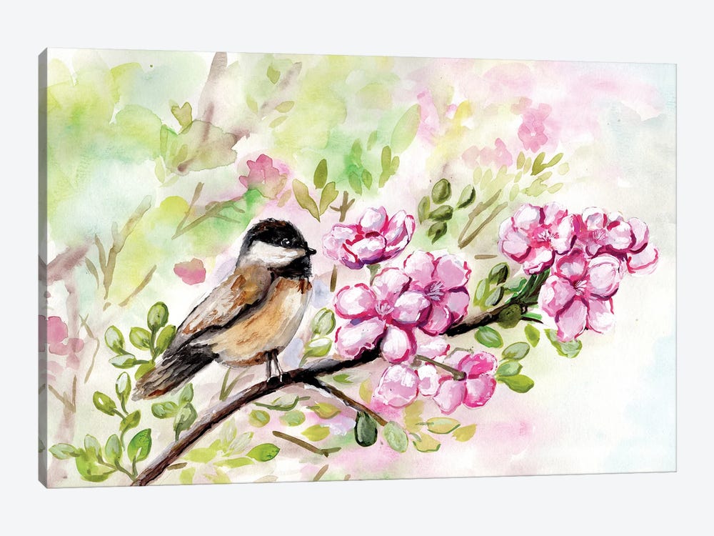 Spring Chickadee And Apple Blossoms by Marcy Chapman 1-piece Canvas Artwork