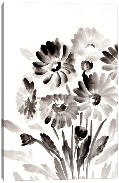 Simple Black Daisies Canvas Art Print - Daisy Art