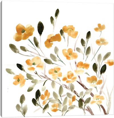 Sketchy Blossoms Yellow Canvas Art Print - Blossom Art