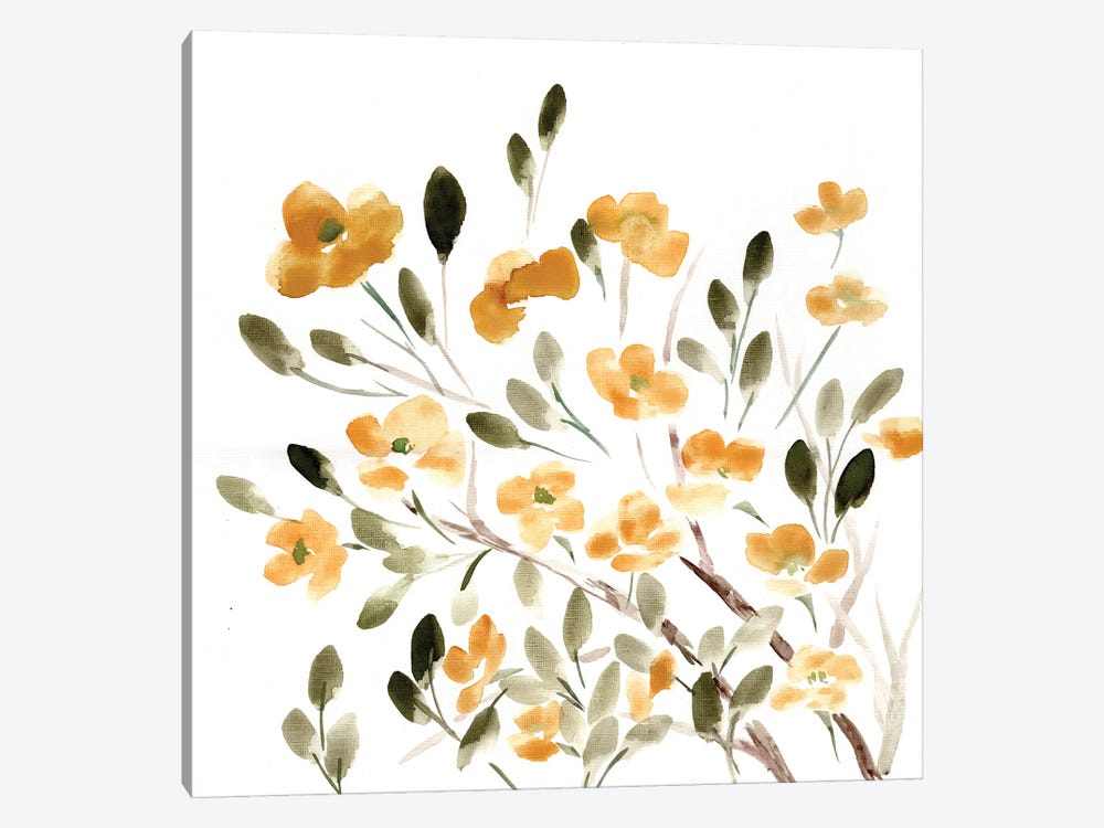 Sketchy Blossoms Yellow by Marcy Chapman 1-piece Canvas Artwork
