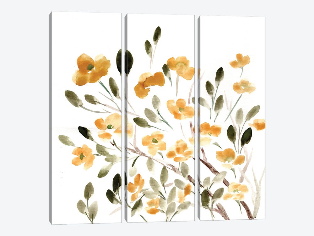 Sketchy Blossoms Yellow by Marcy Chapman 3-piece Canvas Art