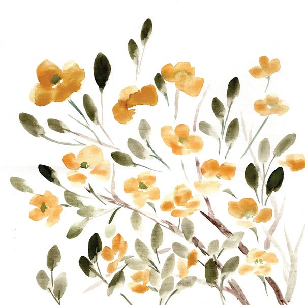 Modern Farmhouse Décor: Sketchy Blossoms Yellow by Marcy Chapman