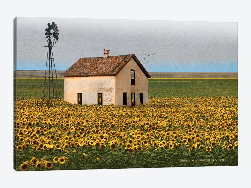 White House With Sunflowers by Christopher Vest 1-piece Art Print