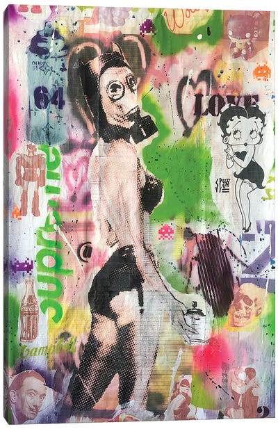 Girl Fallout Gas Mask Graffiti Canvas Art Print - Betty Boop