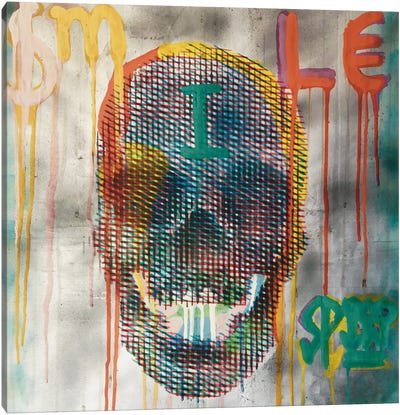 Eternal Smile Of A Lifeless Skull Canvas Art Print - Glitch Effect