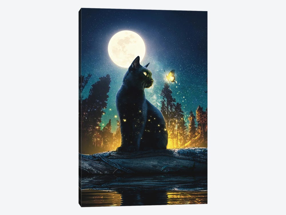 Black Cat In The Magical Forest by Adam Cousins 1-piece Canvas Artwork
