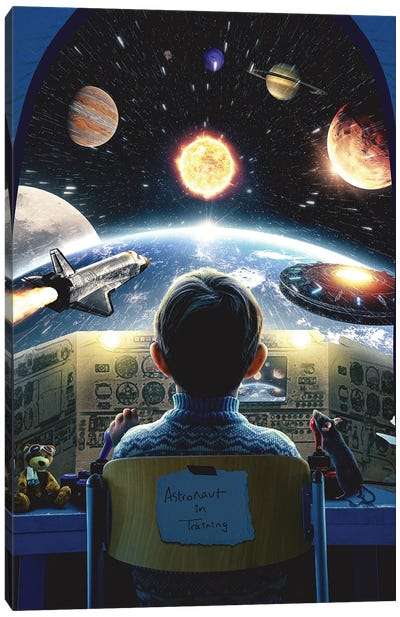 Astronaut In Training Canvas Art Print - Sci-Fi Planet Art