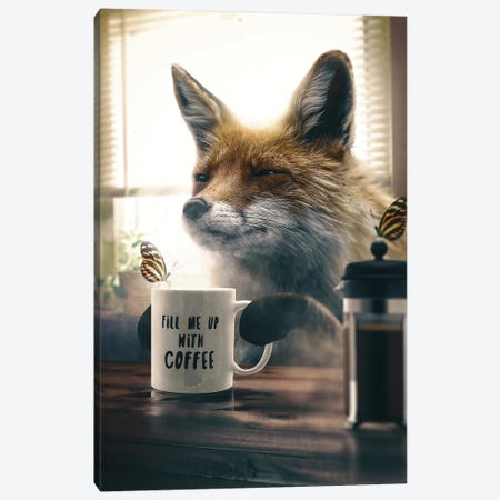 Fox With Coffee Canvas Print #CID21} by Adam Cousins Canvas Print