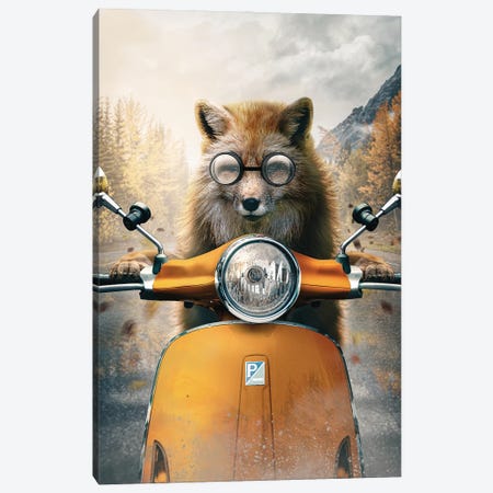 Fox With Moped Canvas Print #CID22} by Adam Cousins Art Print