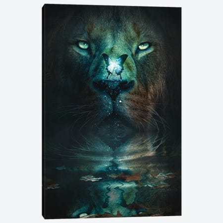 Lion And Butterfly Canvas Print #CID34} by Adam Cousins Art Print