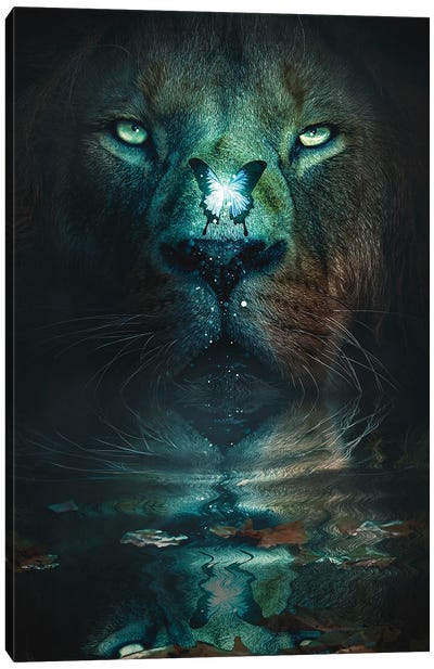 Lion And Butterfly Canvas Art Print - Gentle Giants