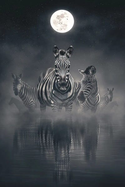 Zebras: Zebras At Night by Adam Cousins