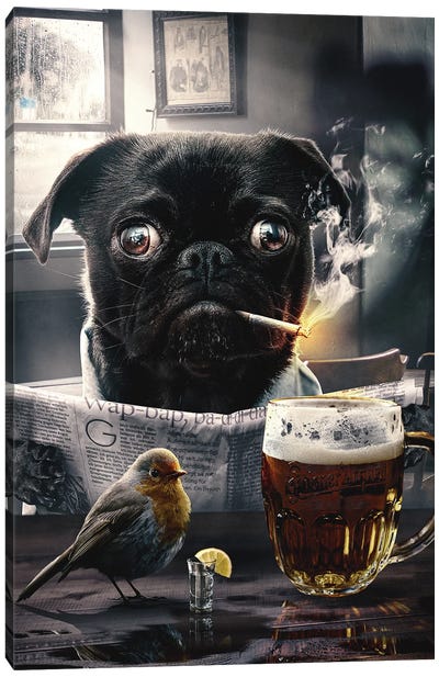 Pug In A Pub Canvas Art Print - Beer Art