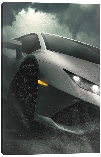 Lamborghini In The Rain Canvas Art Print - Adam Cousins