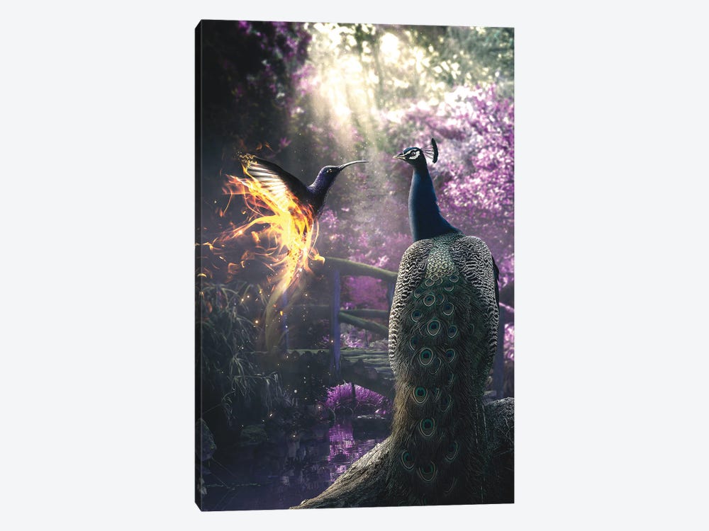 Peacock And Hummingbird by Adam Cousins 1-piece Canvas Print