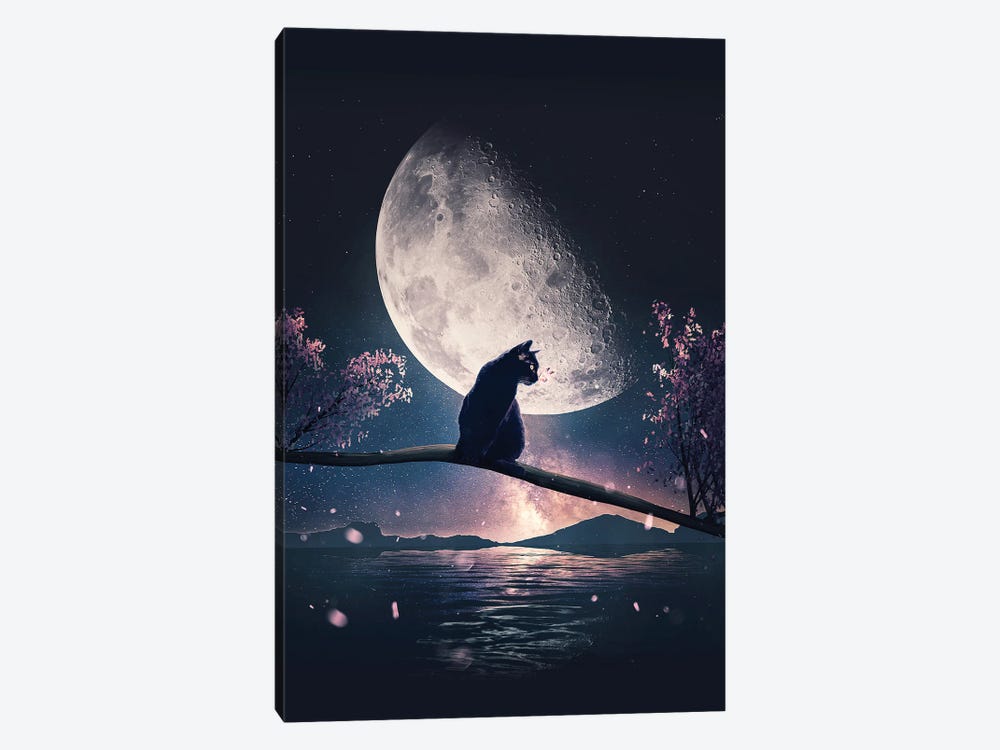 Black Cat And Moon by Adam Cousins 1-piece Canvas Artwork