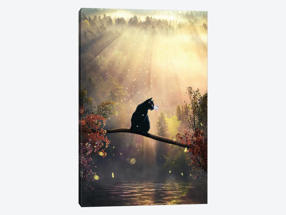 Black Cat In Magical Wood by Adam Cousins 1-piece Canvas Print