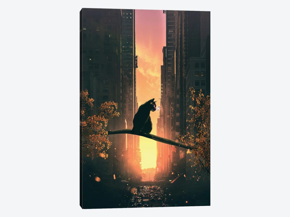 Black Cat In The City by Adam Cousins 1-piece Canvas Wall Art